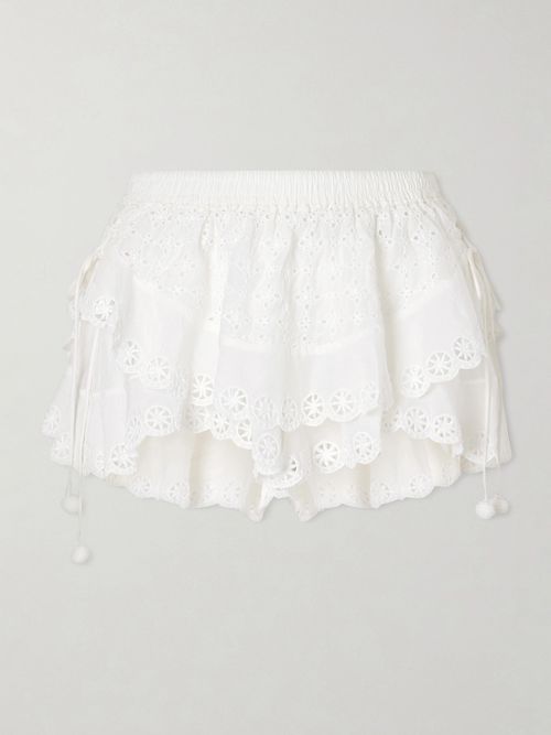 Embroidered Cotton And Silk-blend Shorts - White