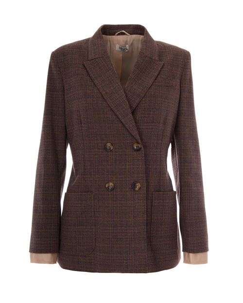 Double-Breasted Tartan Blazer — Brown