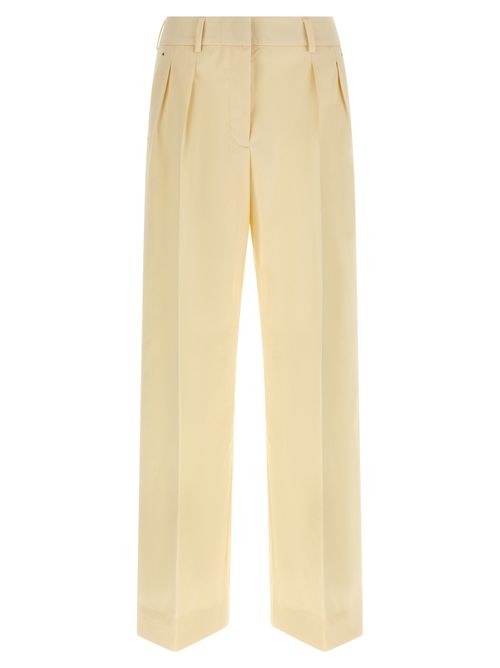 Pleated Cotton Gabardine Trousers — Beige