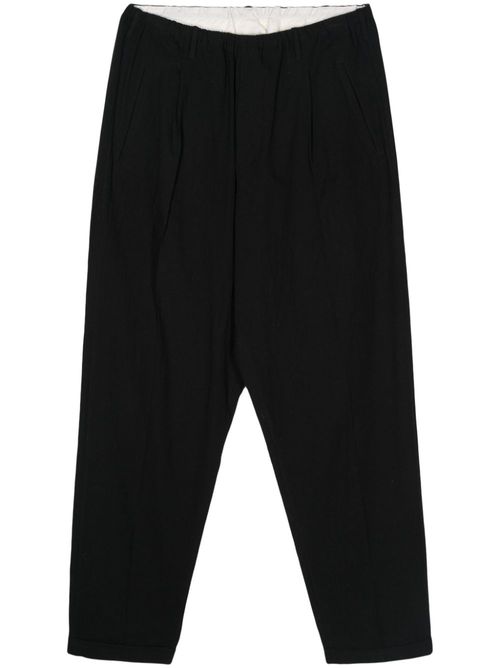 Pleat-detail cotton trousers - Black