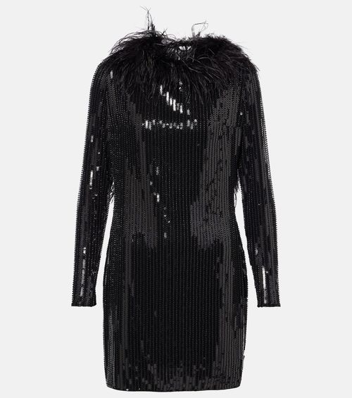 Juises feather-trimmed sequined minidress
