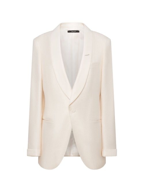 Viscose-Silk Shawl Lapel Blazer — Cream