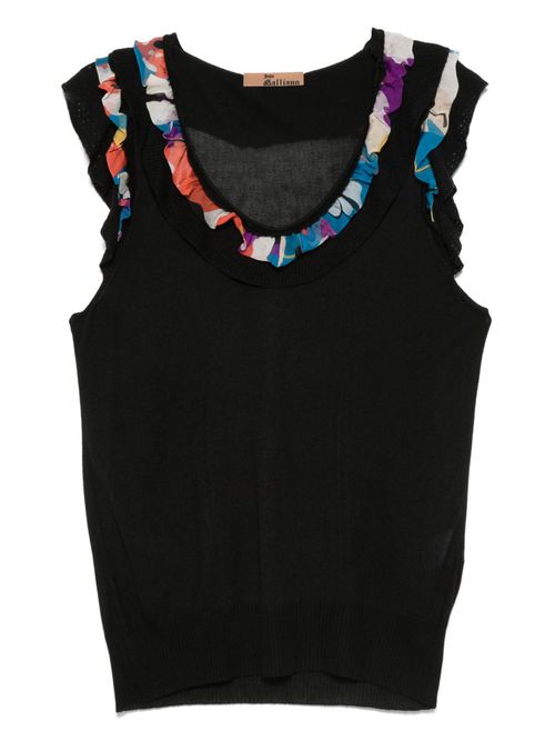 2000s silk-trim sleeveless top - Black