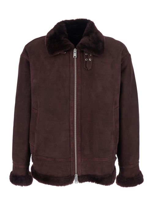 Sano Bordeaux Shearling Jacket with Belt Detail and Fur Trims in Suede Woman Lamb Furs - Men