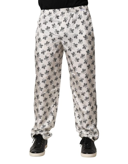 Floral Silk Trousers — White