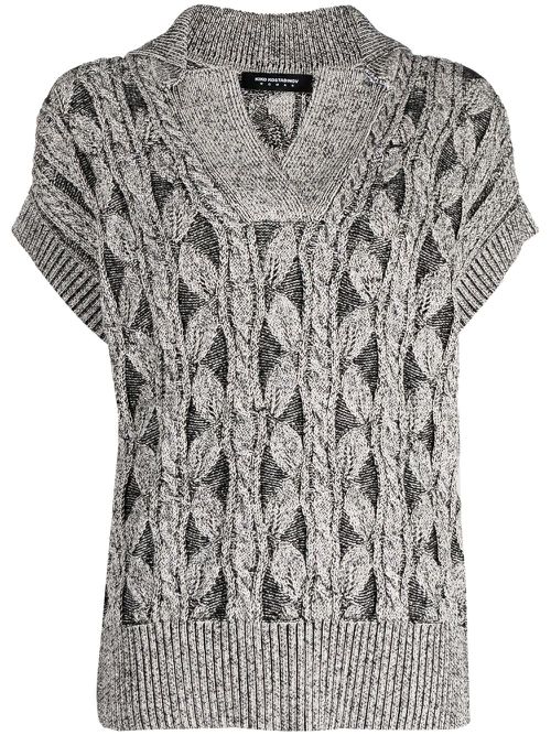 Chunky-knit V-neck top - Silver