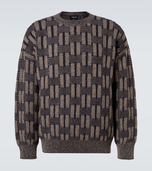 Basketweave-knit camel hair sweater