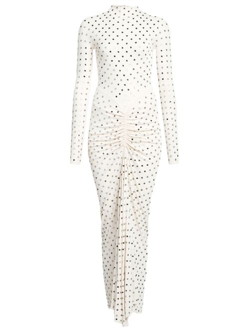 White Gathered Crystal-embellished Jersey Midi Dress