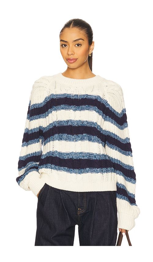 Free People Frankie Cable Striped Pullover in Ivory Combo.  XL also in L, M