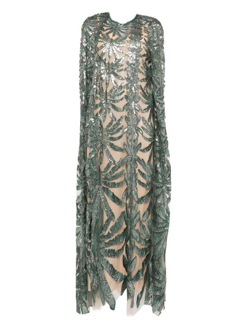 Embroidered tulle kaftan - Green