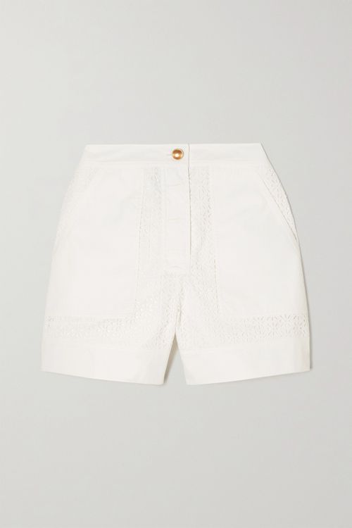 Broderie Anglaise Cotton-poplin Shorts - Ivory - US00