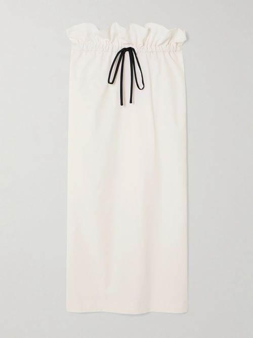 Naomi Ruffled Twill Midi Skirt - White