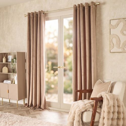 OHS Thermal Velvet Eyelet Curtains, Mink - 90 x