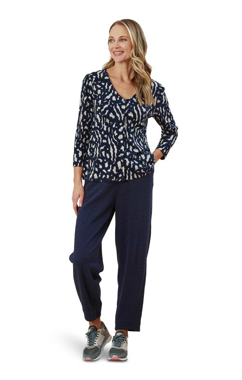 Ladies Slubbed Jacquard Mila Trouser - Navy Blue