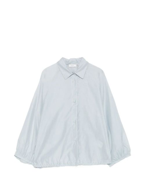 Toggle-Detail Cotton-Silk Shirt — Light Blue