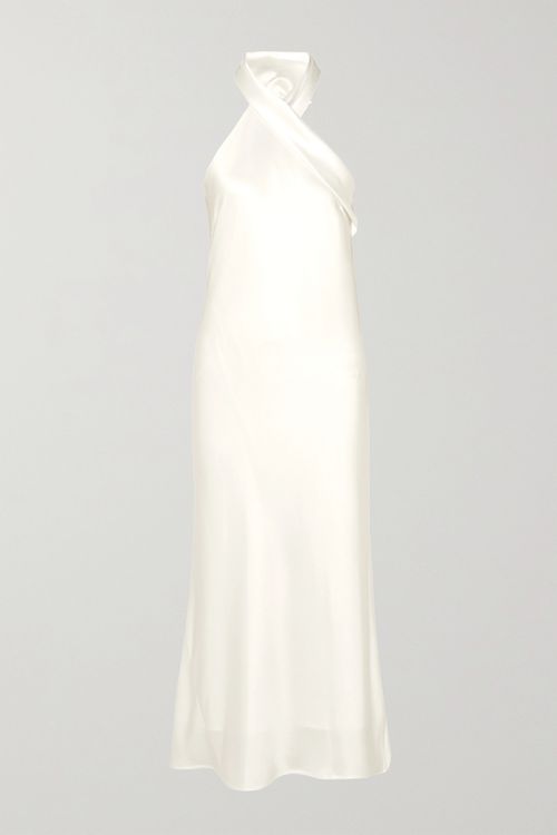 Pandora Satin Halterneck Midi Dress - Ivory
