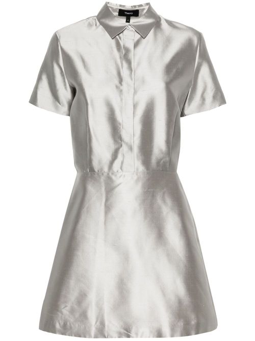 띠어리 여성 Shantung silk mini dress - 그레이 O0202604