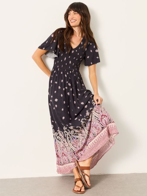 FatFace Alma Black Paisley Petite Midi Dress