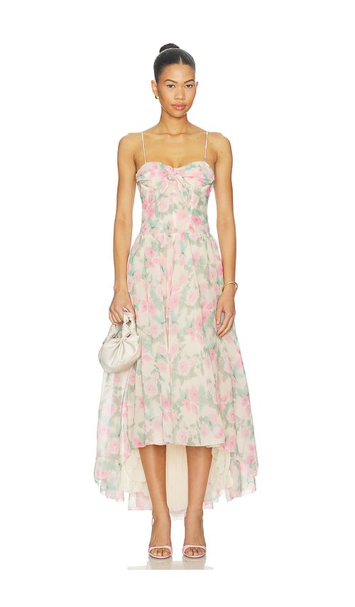 For Love & Lemons Satin Burnout Maxi Dress in Yellow. XS also in S