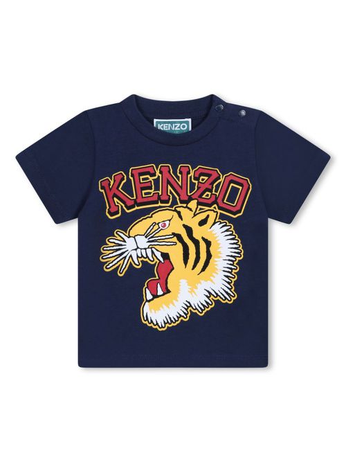 Tiger-print cotton T-shirt - Blue