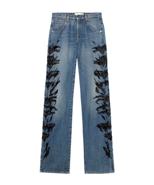 Zebra-embroidered regular-fit jeans