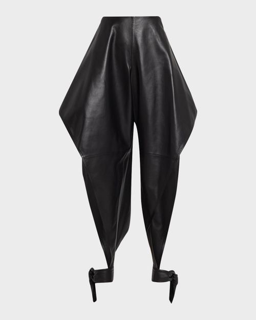 Leather Pointed Ruffle Ankle-Tie Pants