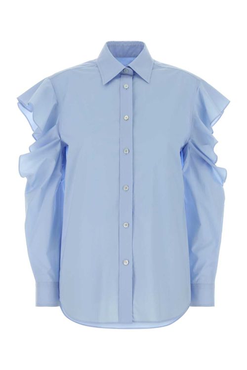 Poplin Cold-Shoulder Shirt — Blue