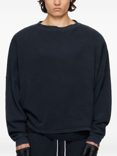 Waffle-knit crew-neck sweater - Black