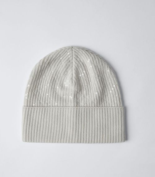 Cashmere Embellished Ribbed Beanie