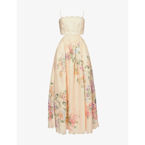 Womens Cream Watercolour Floral Halliday Sleeveless Linen Midi Dress M