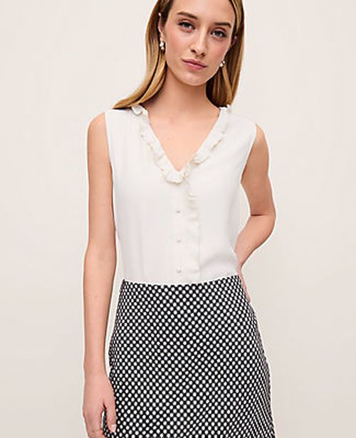 Ann Taylor Mixed Media V-neck Ruffle Shell Top