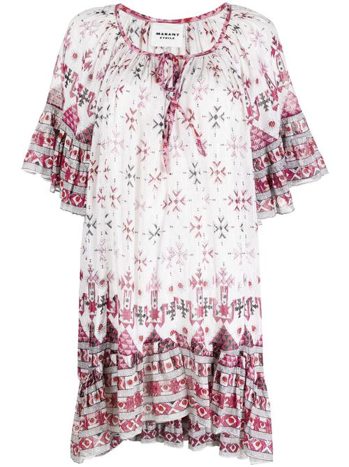 Geometric-print short-sleeve dress - White