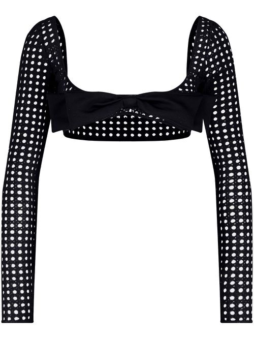 Bow-detail crochet cropped top - Black