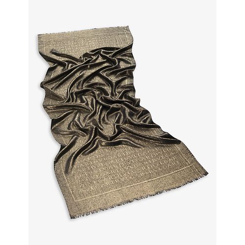 Womens Gold Bronze Lettere Maxi Logo-print Silk and Wool-blend Scarf 1 Size