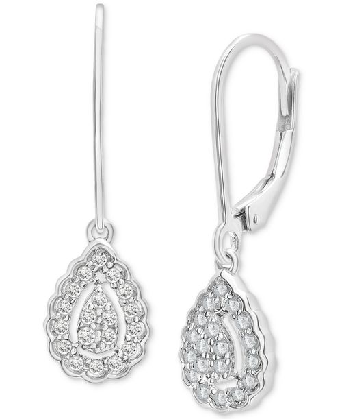 Diamond Teardrop Halo Cluster Leverback Drop Earrings (1/4 ct. t.w.) in Sterling Silver, Created for Sterling Silver