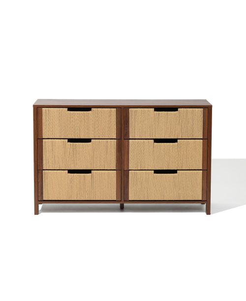 Walnut Finish Mdf Wood with Rope Front 6-Drawer Horizontal Dresser - Walnut