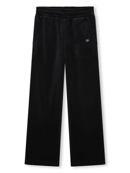 Rhinestone-logo velvet track pants - Black