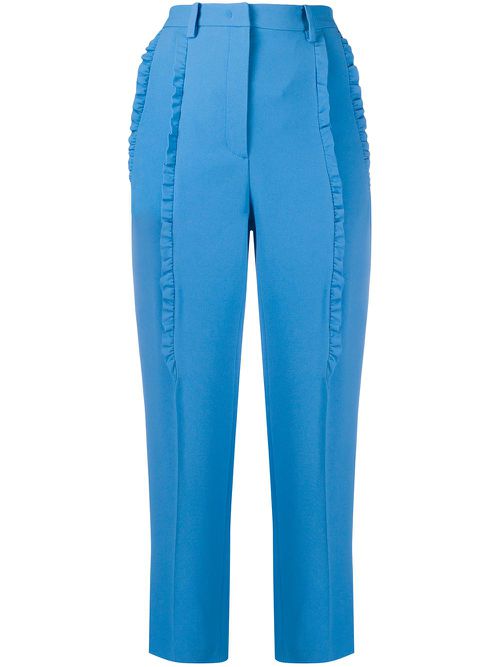 Ruffle-trimmed cropped cigarette trousers - Blue