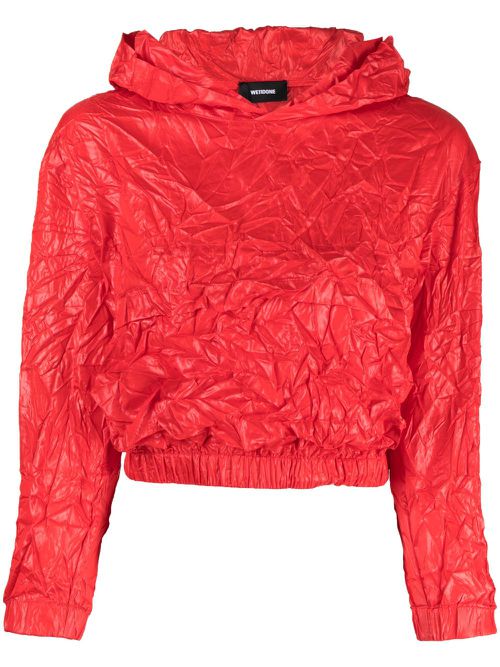 Crinkle-effect cropped hoodie - Red
