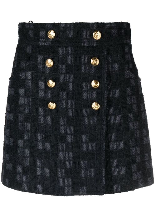 Double-breasted tweed miniskirt - Black