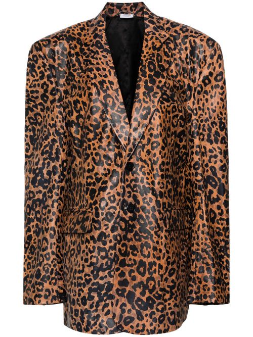 Leopard-print leather blazer - Brown