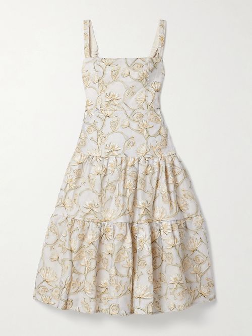 Lima Soledad Embellished Floral-print Tulle Midi Dress - Blue