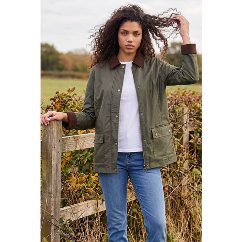Roman Women's Petite Waxed Pocket Coat in Dark Green