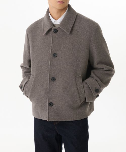 Wool Blend Oversized Short Balmacaan Coat