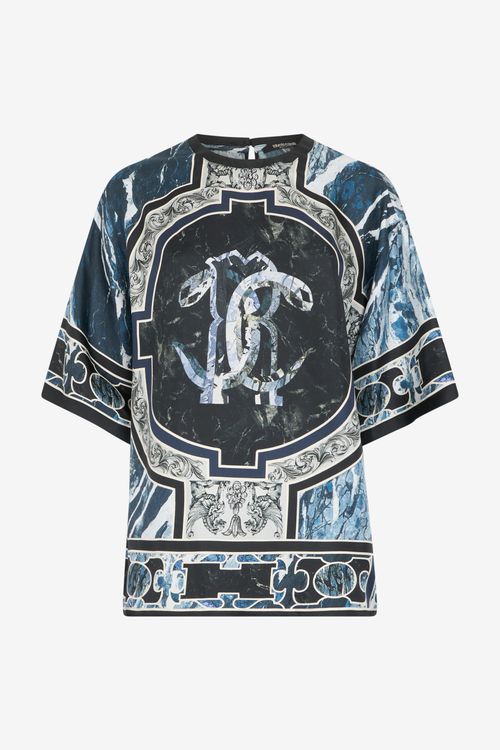T-shirt With Mirror Snake Monogram And Marble Print - Female T