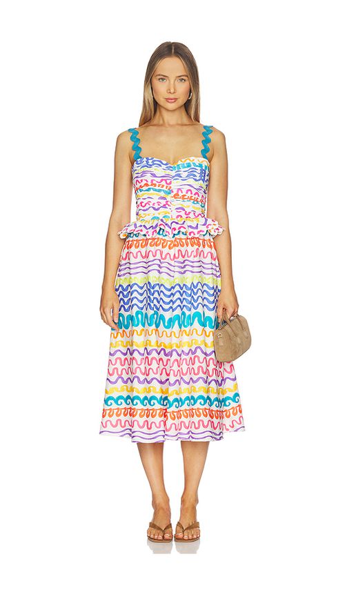 CeliaB Serpentine Dress in White,Blue. XS. Also in S