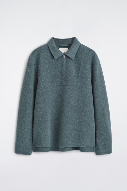 Double-Faced Wool-Blend Zip-Up Overshirt in Turquoise