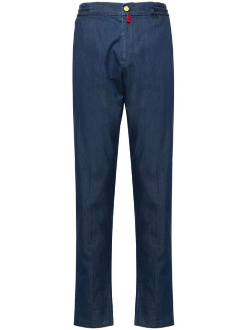 Elasticated-waist slim-cut trousers - Blue