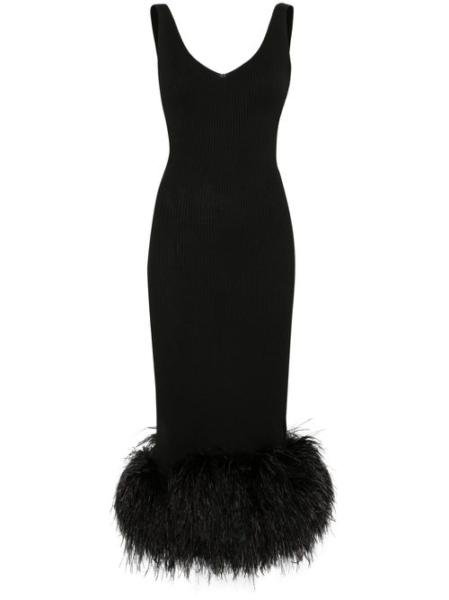 Feather-trim maxi dress - Black