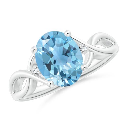 Angara 3.25 Carats Oval Swiss Blue Topaz Criss Cross Ring with Diamond Accents in Platinum